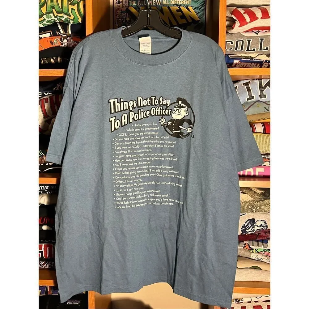 Vintage Y2K NWT Things Not To Say To Police Funny Parody Tee
